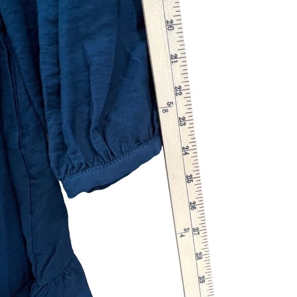 Madewell Sophia Open Back Mini Dress L Blue Fit Flare Shirred Soft Twill Boho - Picture 7 of 14